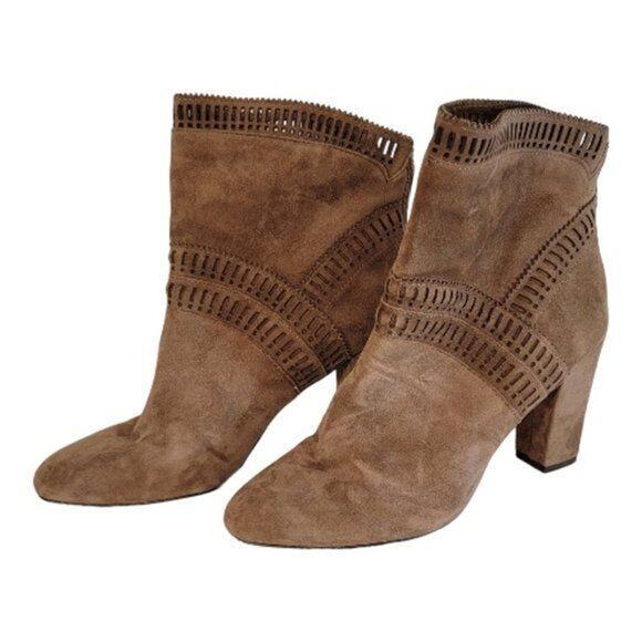 ISOLA Suede Ankle Boots Sz 8 Women's Tan Geometric Cutout - Picture 2 of 10